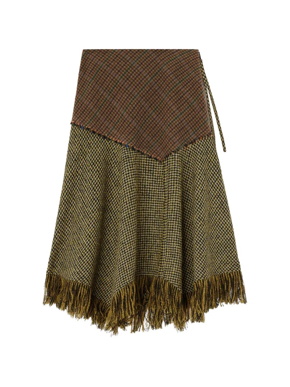 GONNE GANNI Woollen Check Patchwork Long Skirt